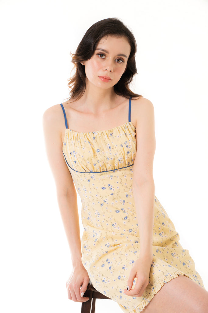 Dayze Viola Ruched Bust Yellow Floral Print Dress
