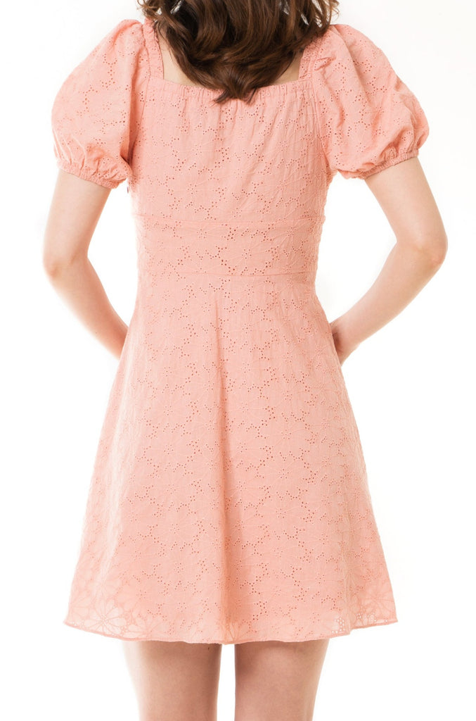 Dayze Lily Pink Embroidery Puff Sleeves Dress