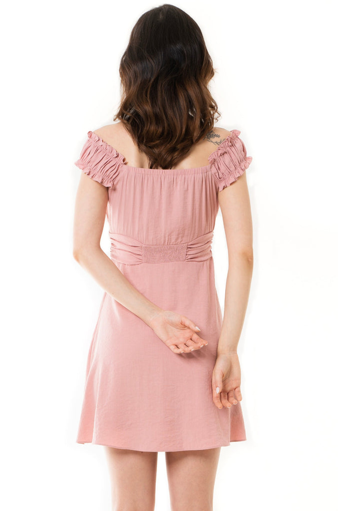 Dayze Hyacinth Pink Elasticated Off Shoulder Dress Ruched Waist 