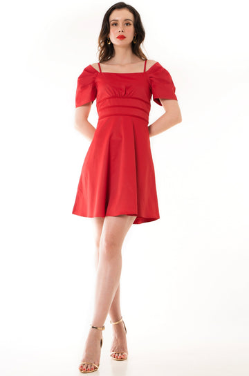 Dayze Kendal Red Cold Shoulder Straight Cut neckline Dress