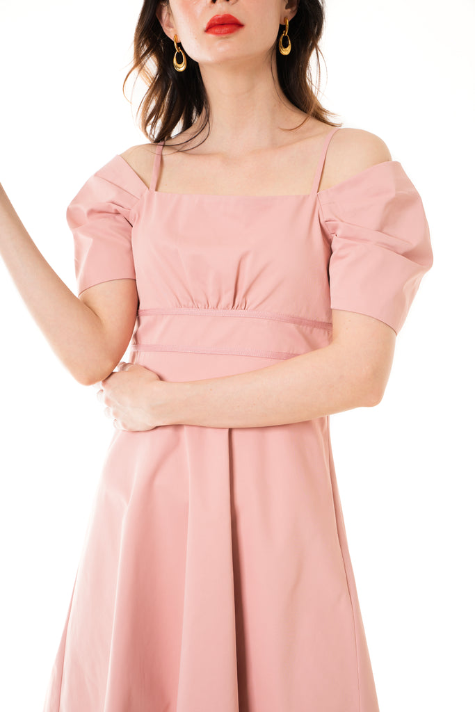 Dayze Kendal Dusty Pink Cold Shoulder Straight Cut neckline Dress