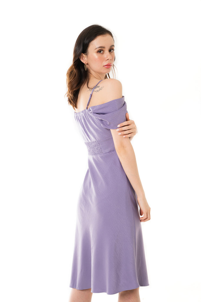 Dayze Elza Purple Midi Dress with Cold Shoulders and Front Slit