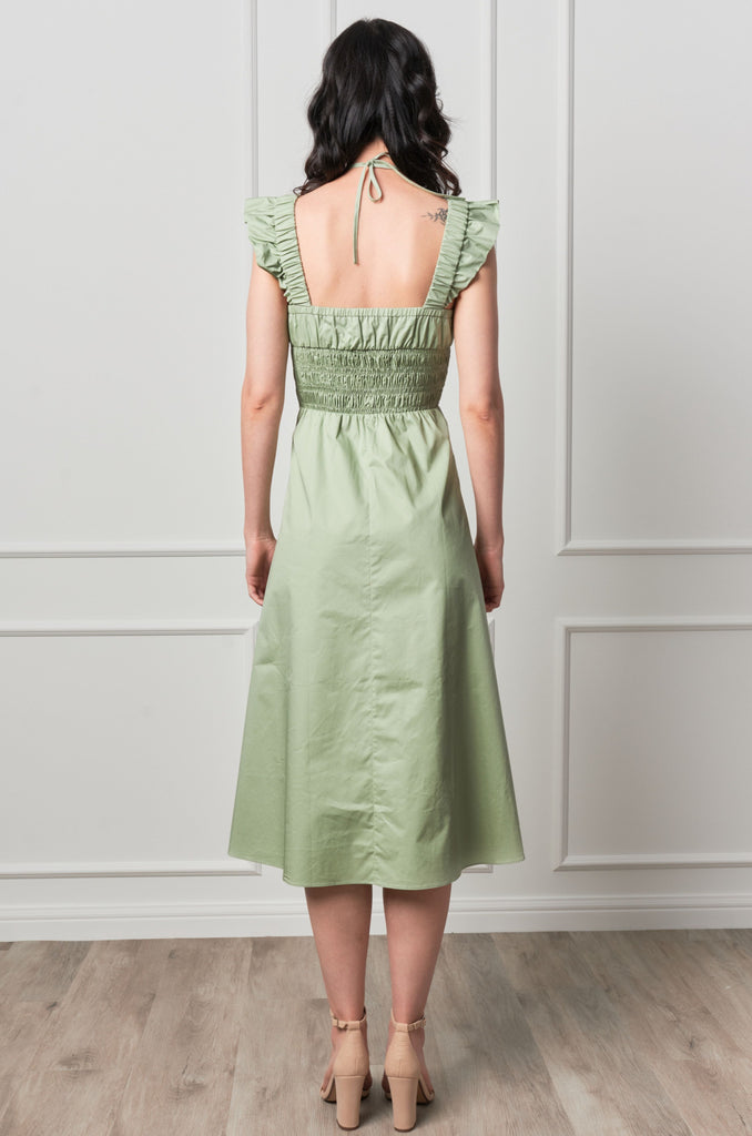 Dayze Gisele Sage Green Ruched Waist Multi Way Tie Midi Dress