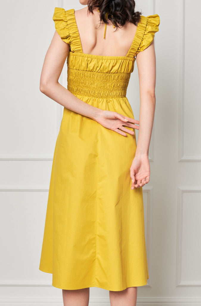 Dayze Gisele Mustard Yellow Ruched Waist Multi Way Tie Midi Dress