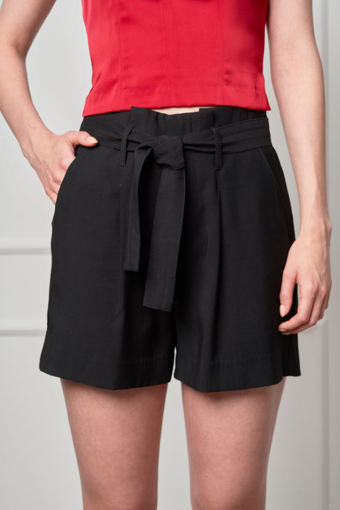 Dayze Sierra Black Paper Bag Shorts Waist Tie Belt